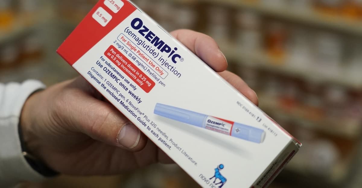 Un farmacéutico sostiene una caja de Ozempic con la etiqueta visible.