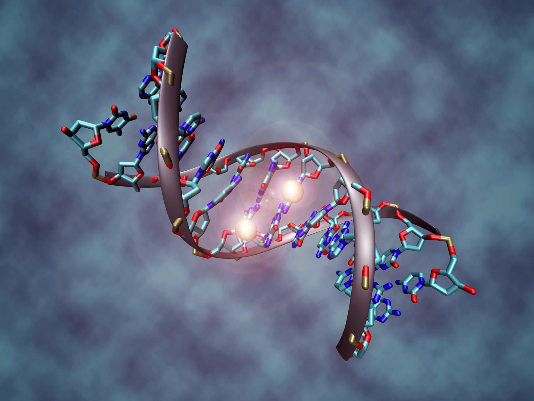 Representación de biología molecular usada para cobertura de investigación preclínica sobre péptidos y medicamentos metabólicos.