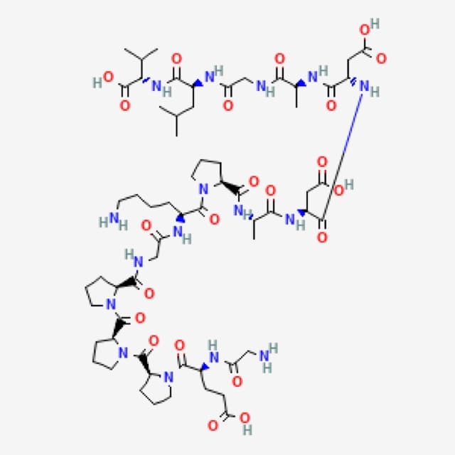 Two-dimensional chemical structure of the BPC-157 peptide.