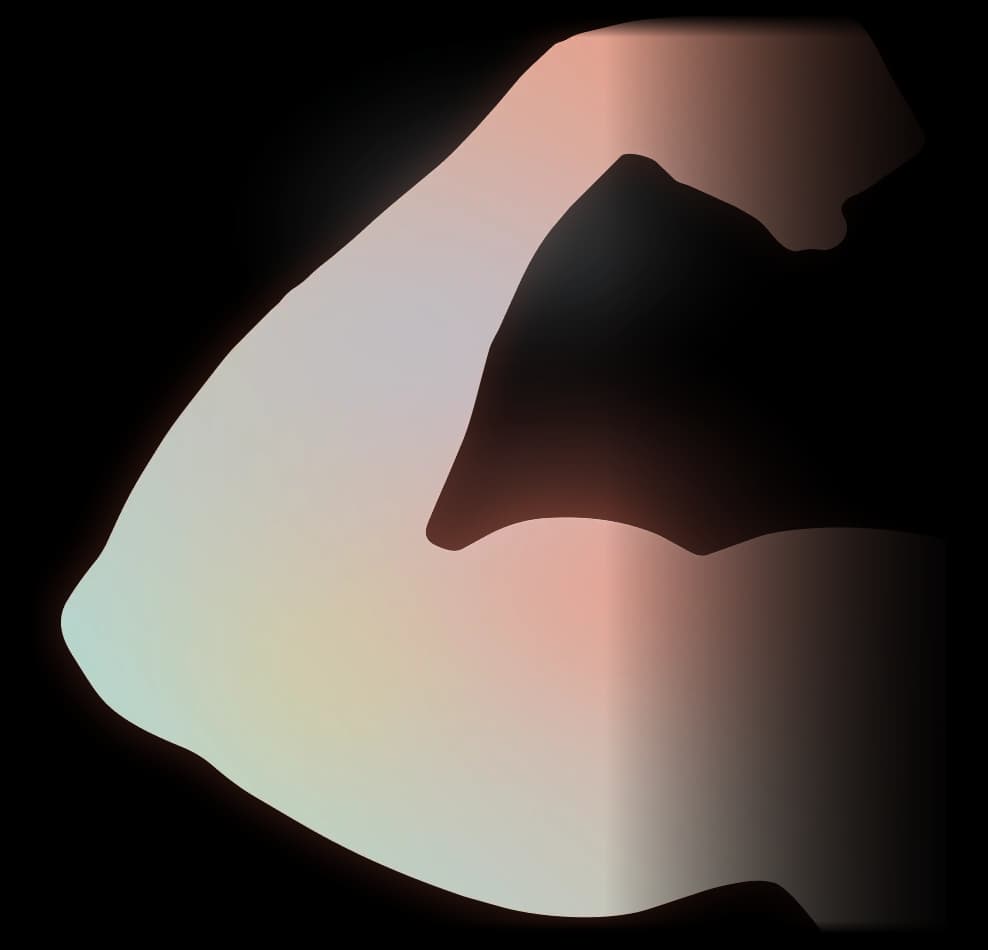 A glassy flexed arm form with Catalyst-colored muscle and signal glow.